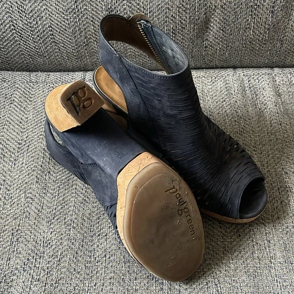 Paul Green Costa Blue Perforated Nubuck Leather Platform Sandals Booties Size: 9 - Picture 14 of 16